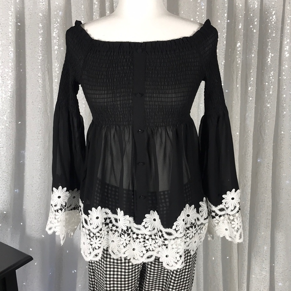 Off The Shoulder Full Sleeve Shirred Blouse